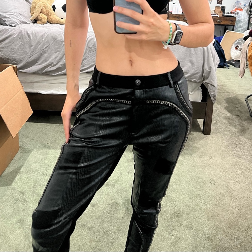 Nü DENMARK BLACK LEATHER CHAIN TROUSER JOGGER PANTS SZ 36 (small/medium)
